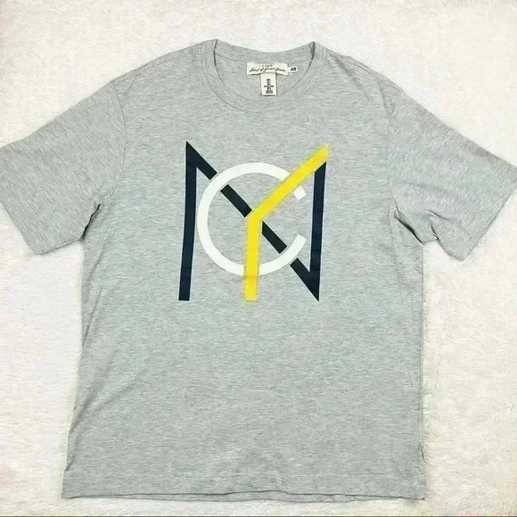 H&M Label Of Graded Goods NYC Logo Light Gray Crew Neck Cotton Blend Tee Size L - Picture 1 of 11